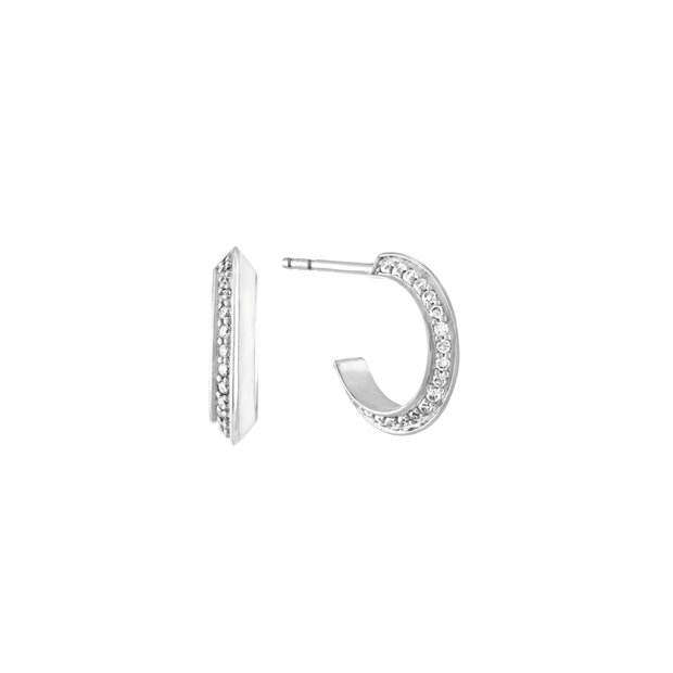 18K White Gold Diamond White Enamel Earrings