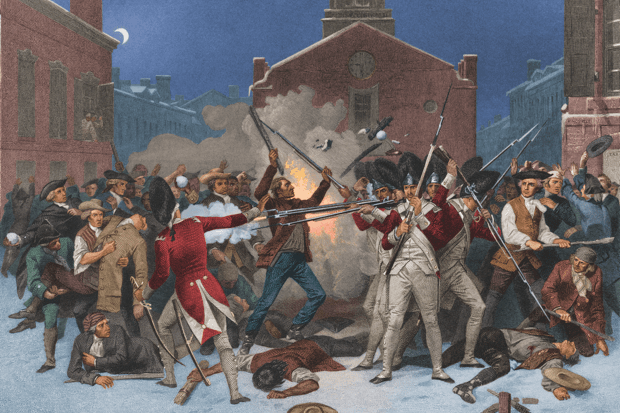 A fierce clash between colonists and British troops in Boston on 5 March 1770