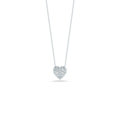18K White Gold Puffed-Heart Diamond Pendant Necklace